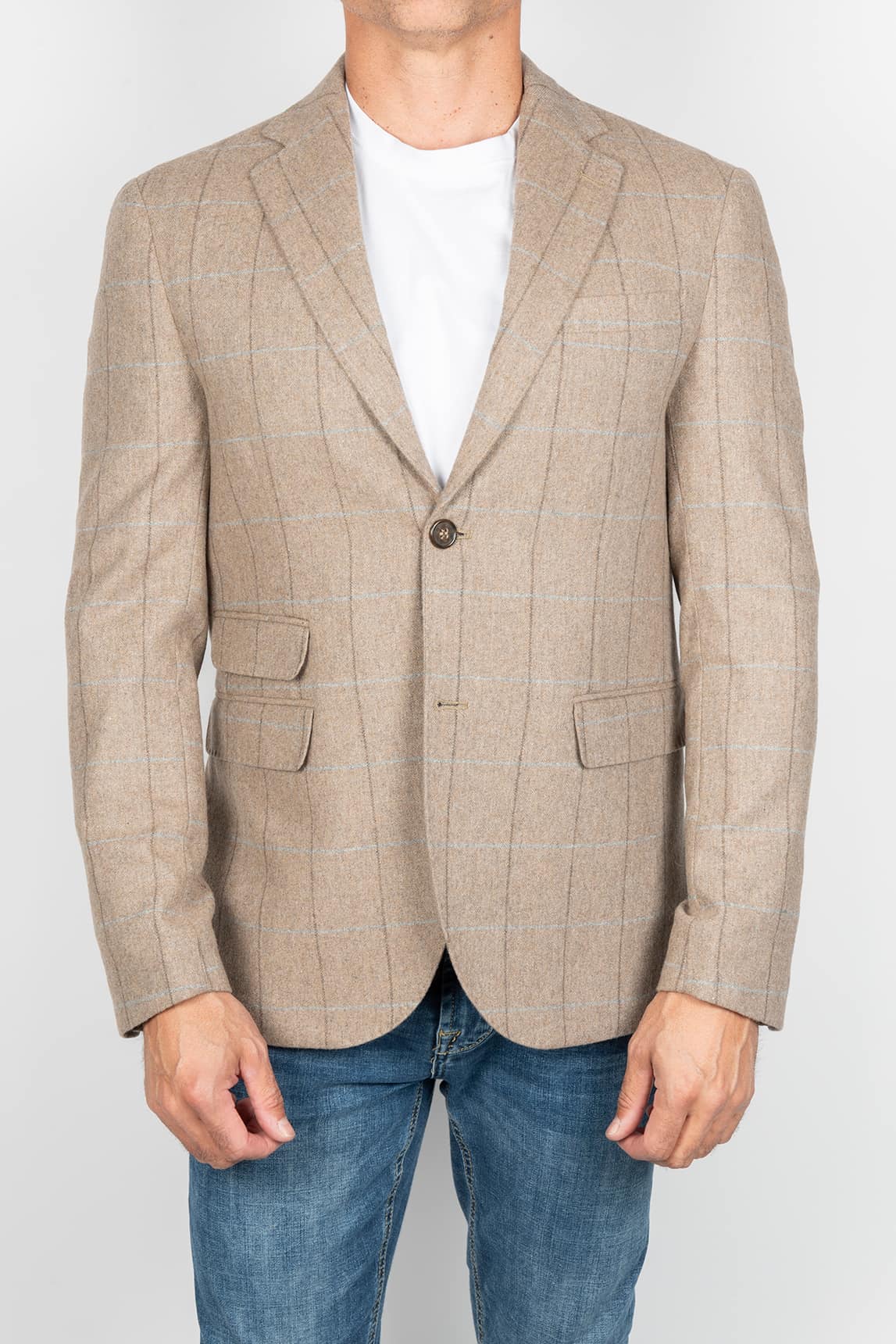 Americana beige con cuadros