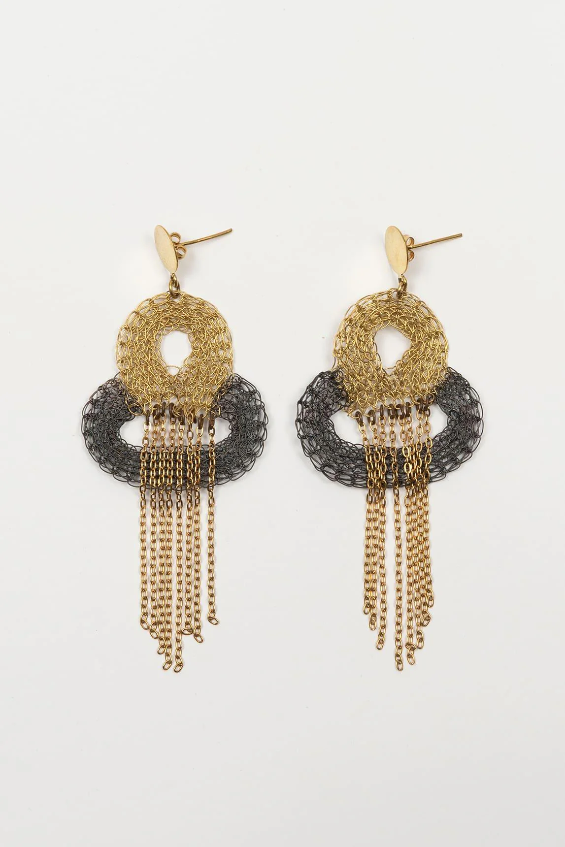 Pendientes malla Xirel bicolor con flecos