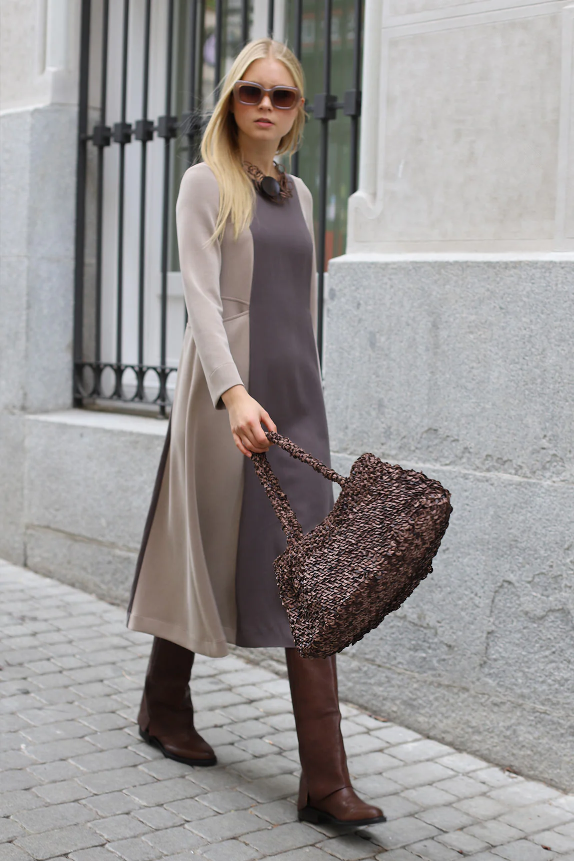 Vestido Lilo bicolor crudo-topo - Image 6
