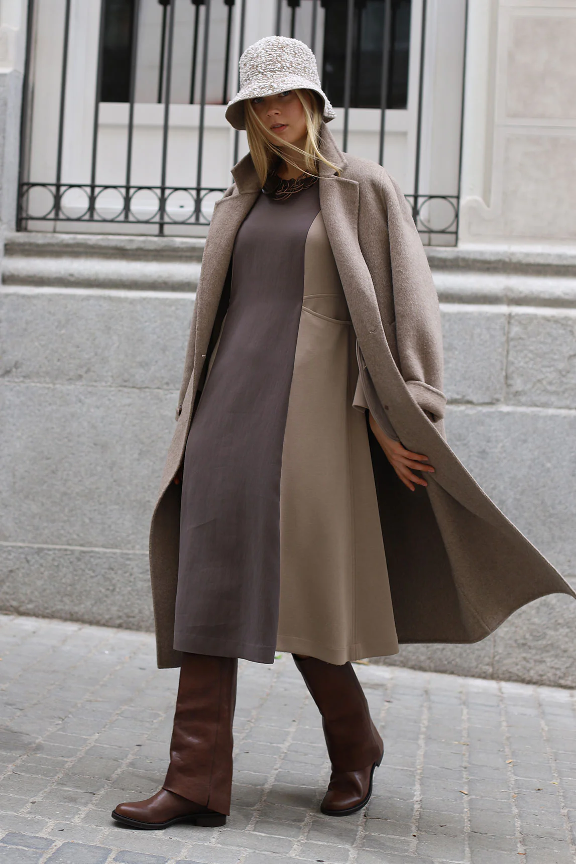 Vestido Lilo bicolor crudo-topo - Image 8